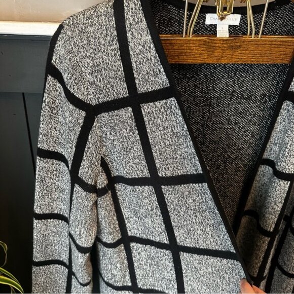 Women's Black and Gray Window Pane Open Front Cardigan size Large - Picture 3 of 10